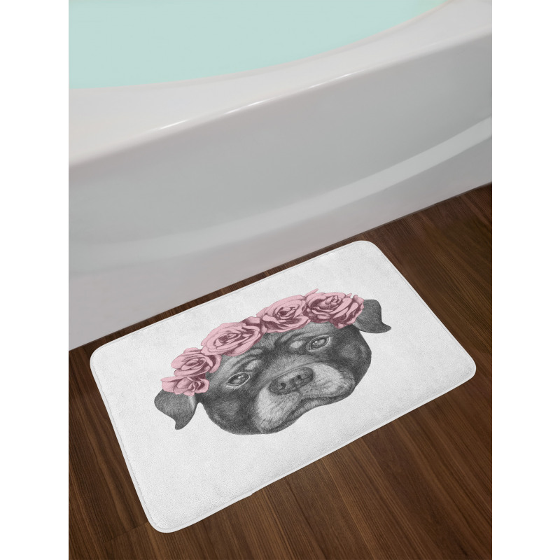 Portrait of Dog in Roses Bath Mat