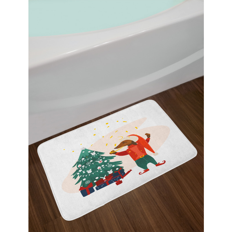 Christmas Dog in Clothes Bath Mat