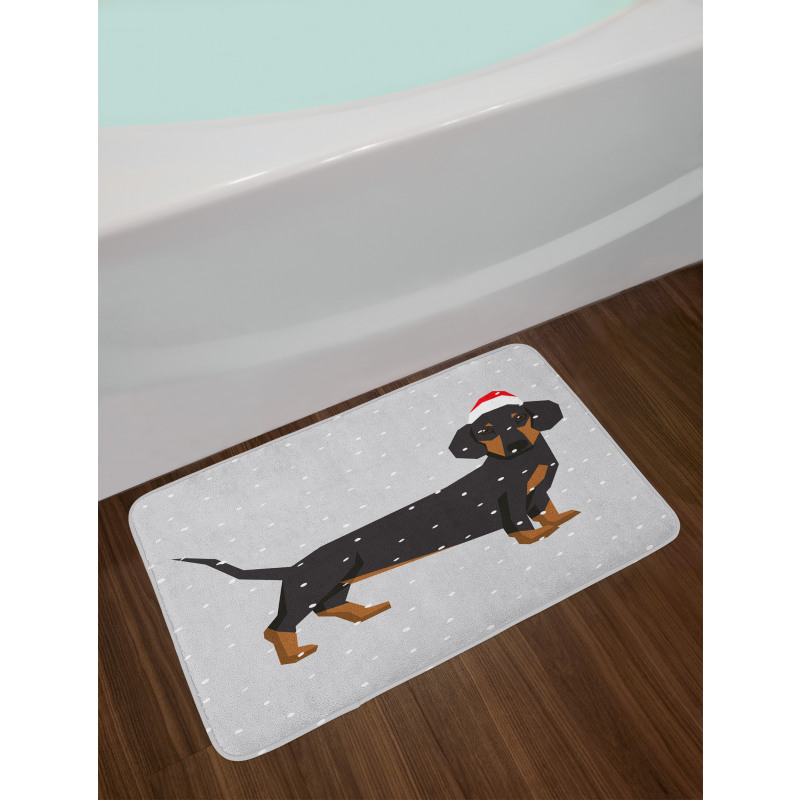 Dog Wears Xmas Hat Snow Bath Mat