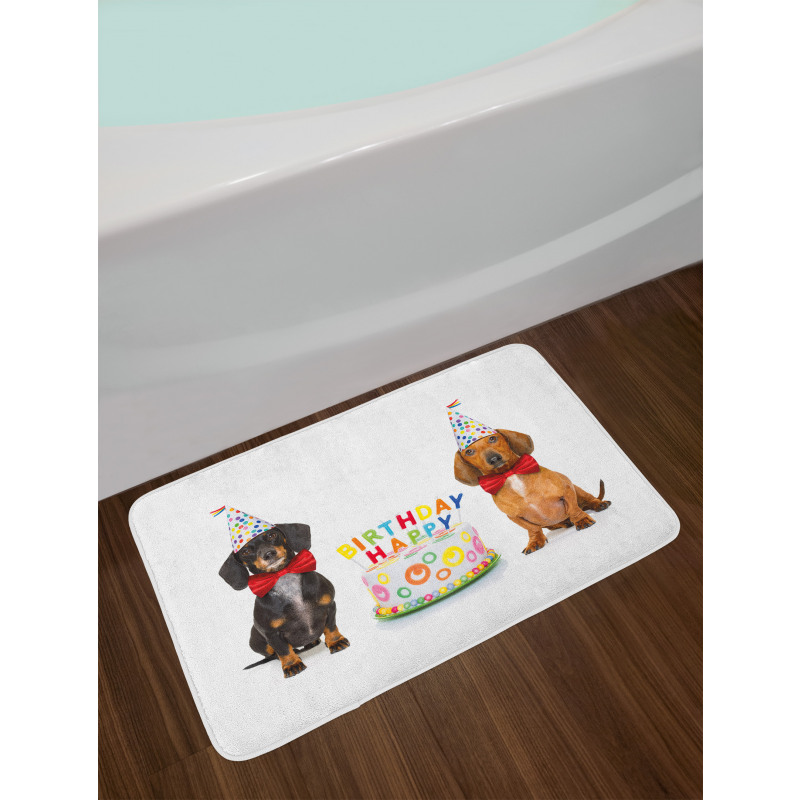 Dogs Happy Birthday Cake Bath Mat