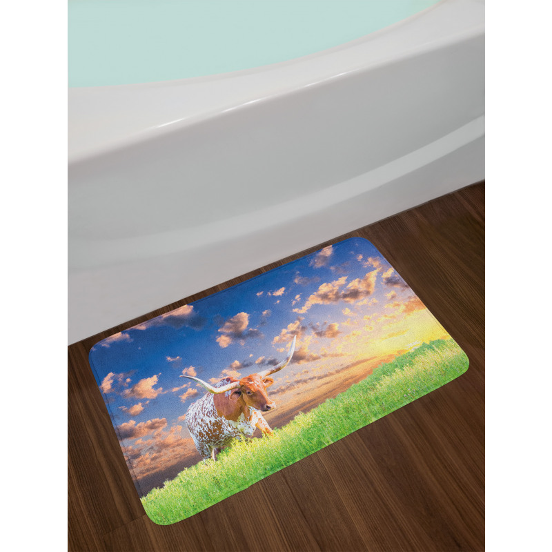 Female Cow in Pasture Sky Bath Mat