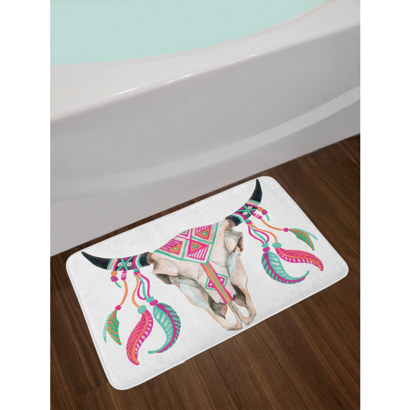 Bull Skull and Feathers Bath Mat