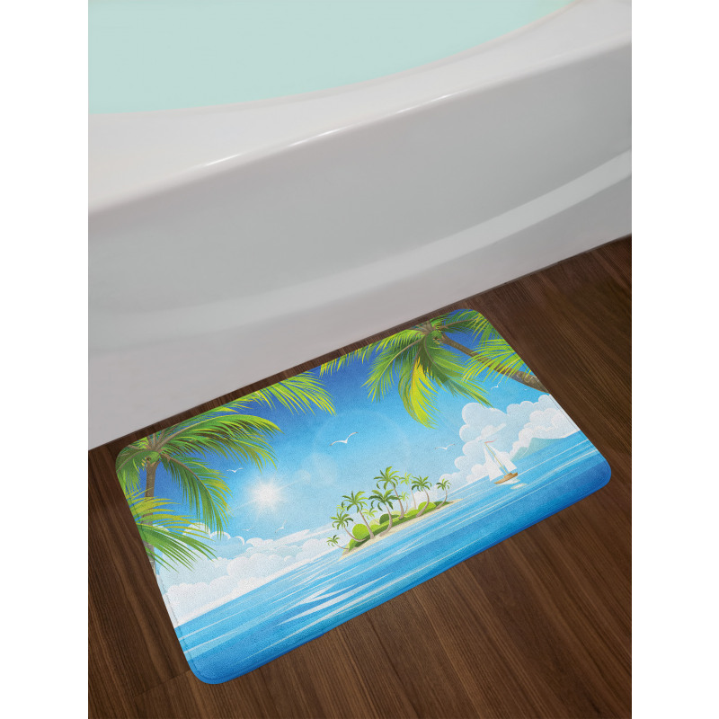 Cartoon of Tropical Island Bath Mat