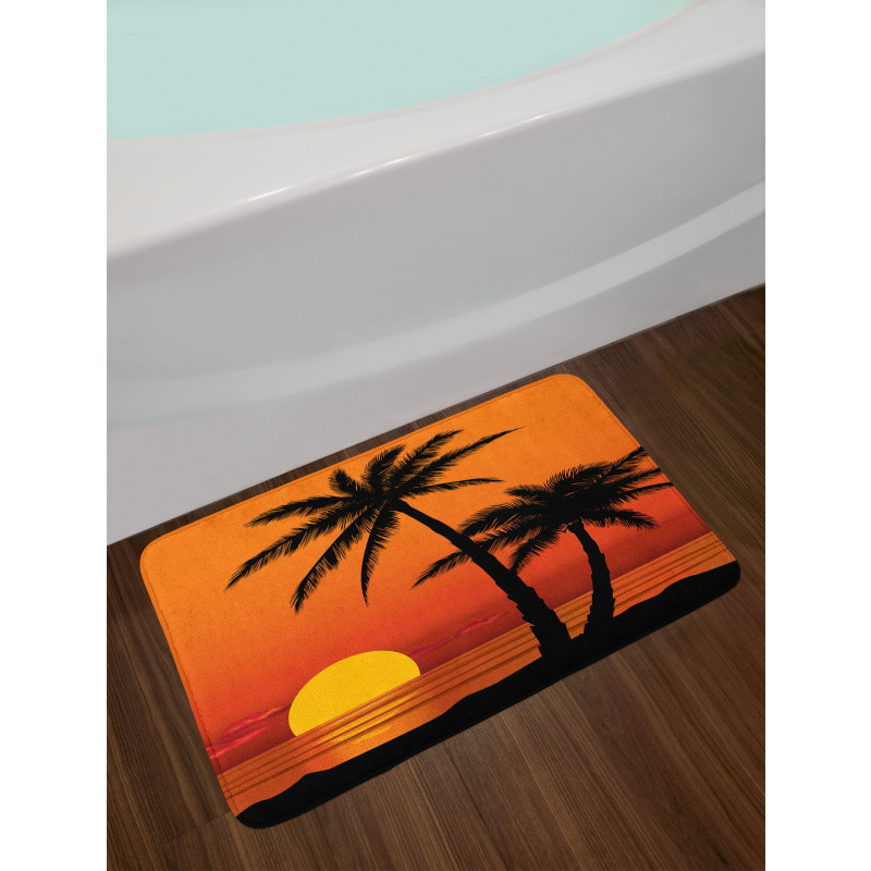 Orange Ombre Sunset and Trees Bath Mat