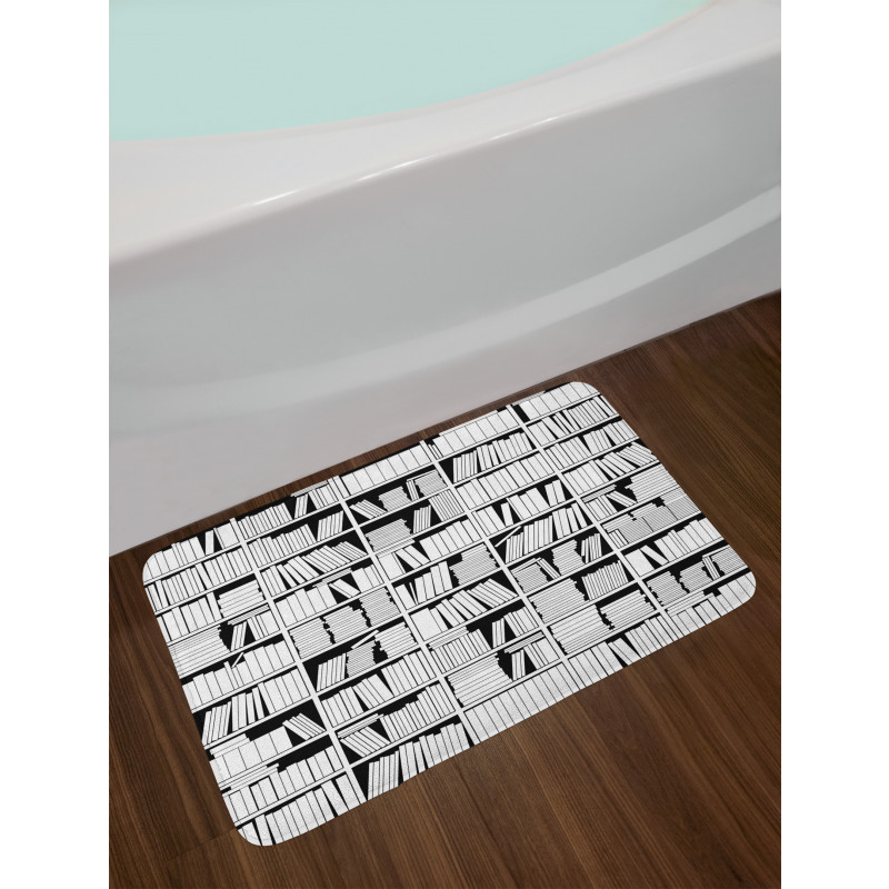 Monochromatic Bookshelves Bath Mat