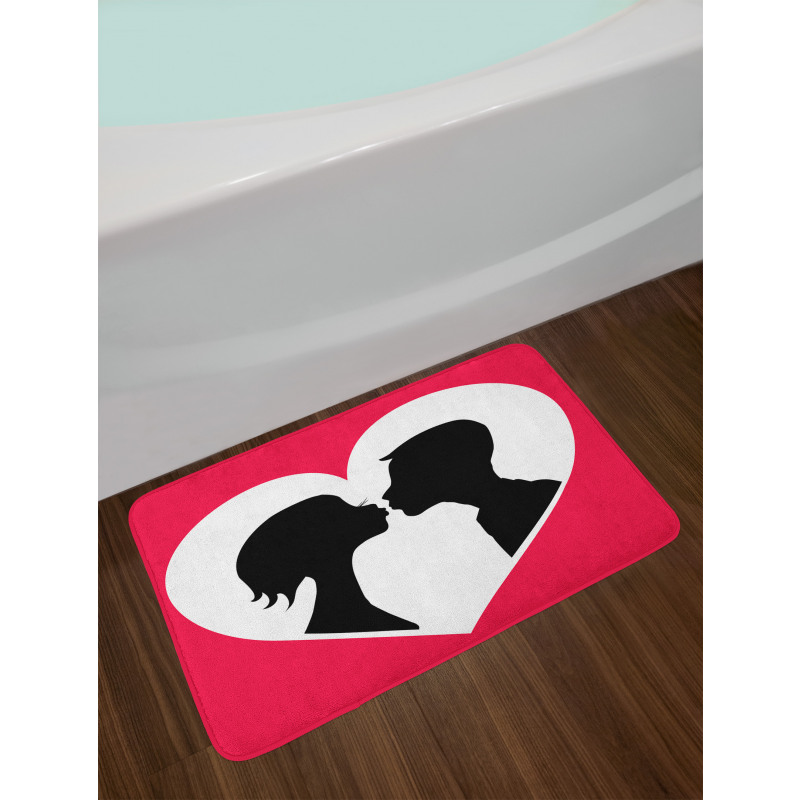 Couple Silhouette in Heart Bath Mat