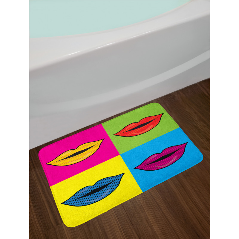 Colored Lips in Squares Bath Mat