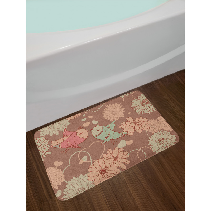 Vintage Birds Flowers Love Bath Mat