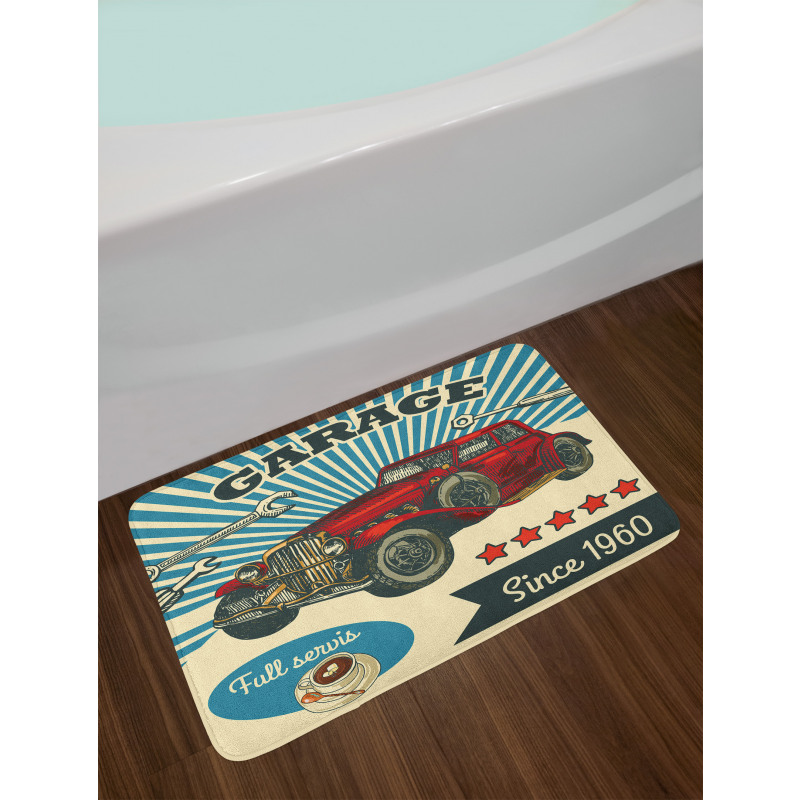 Retro Car Garage Art Bath Mat