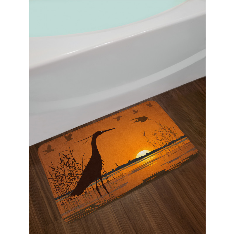 Bird Silhouettes Swamp Sunset Bath Mat