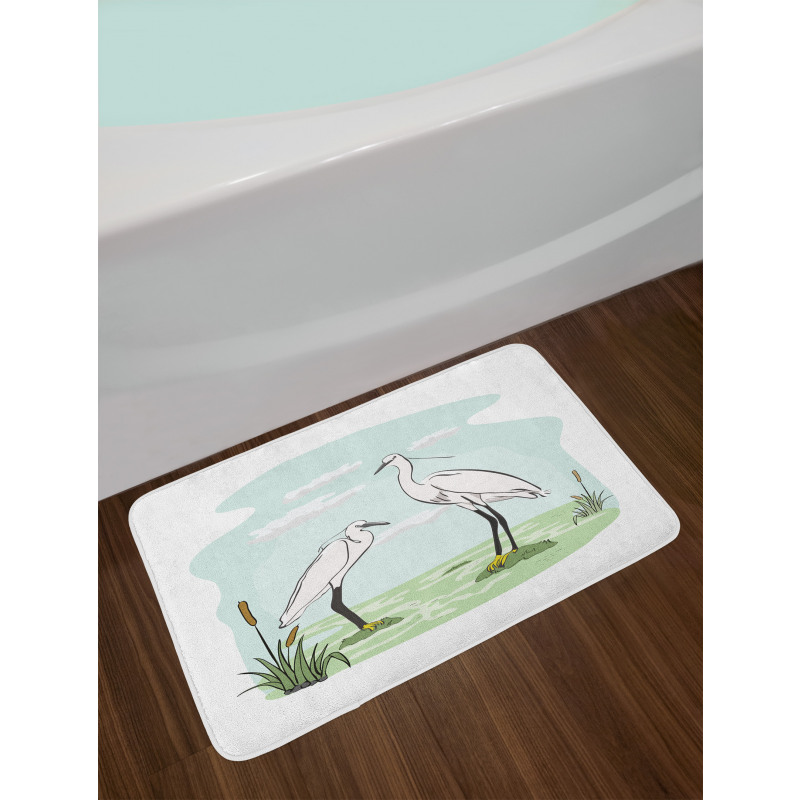 2 Herons in Marsh Cartoon Bath Mat