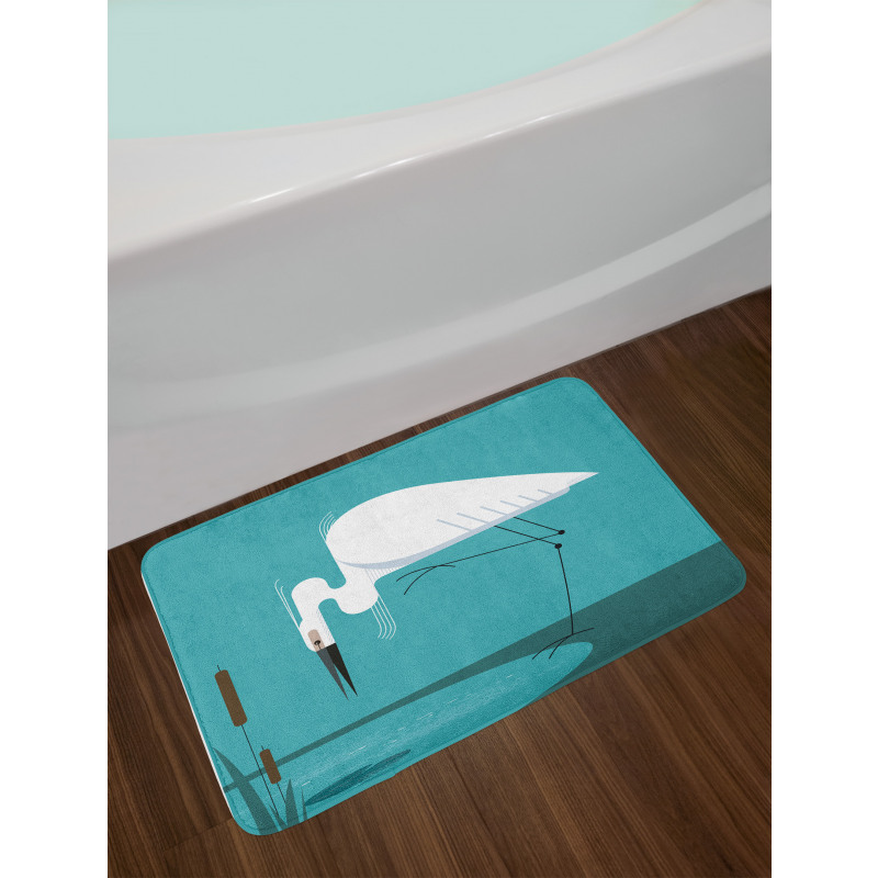 Bird Stands on Lake Shore Bath Mat