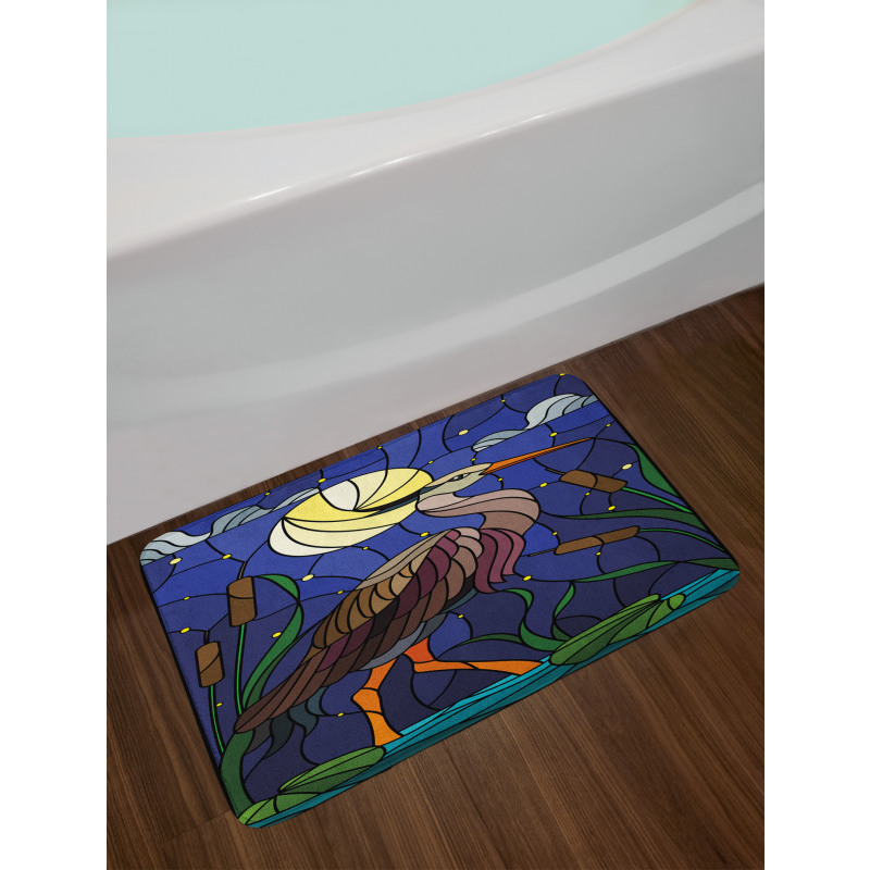 Stain Glass Brown Tone Heron Bath Mat