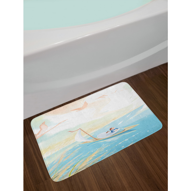 Girl in Boat on Lake Birds Bath Mat