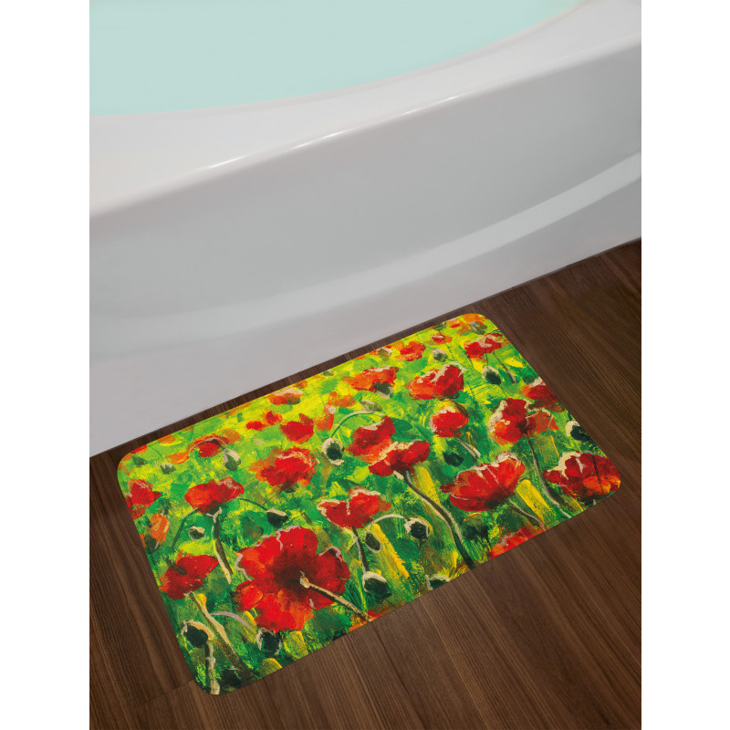 Poppies on Green Grass Bath Mat