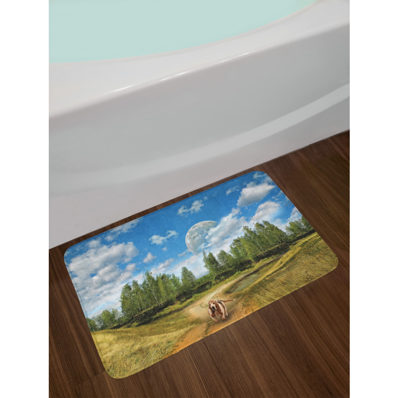 Running Dog Trees Sky Bath Mat