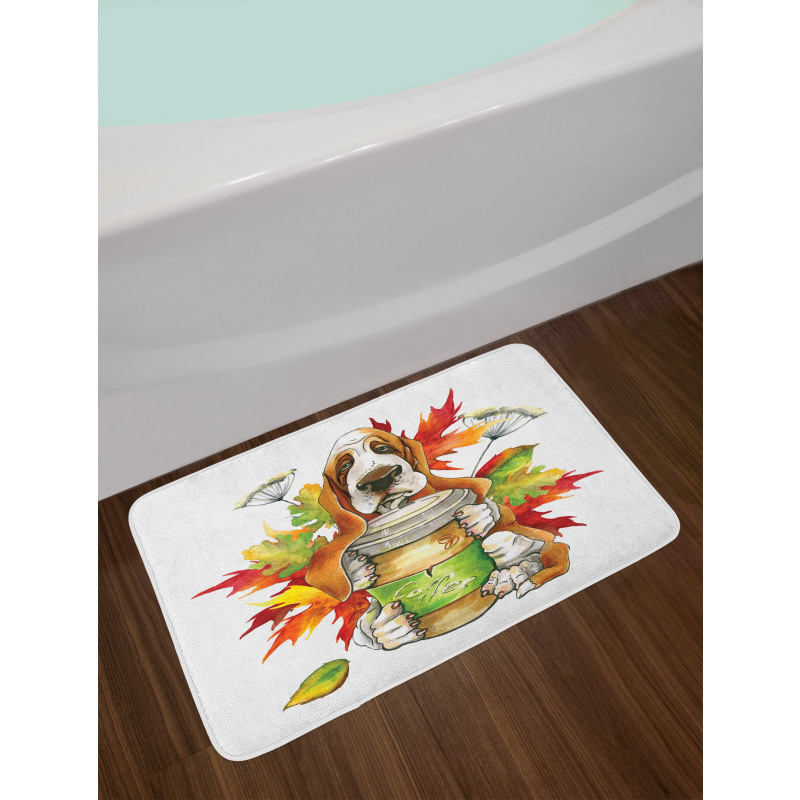 Dog Coffee Autumn Leaf Bath Mat