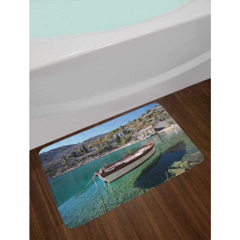 Tranquil Scene Boat on Bay Bath Mat