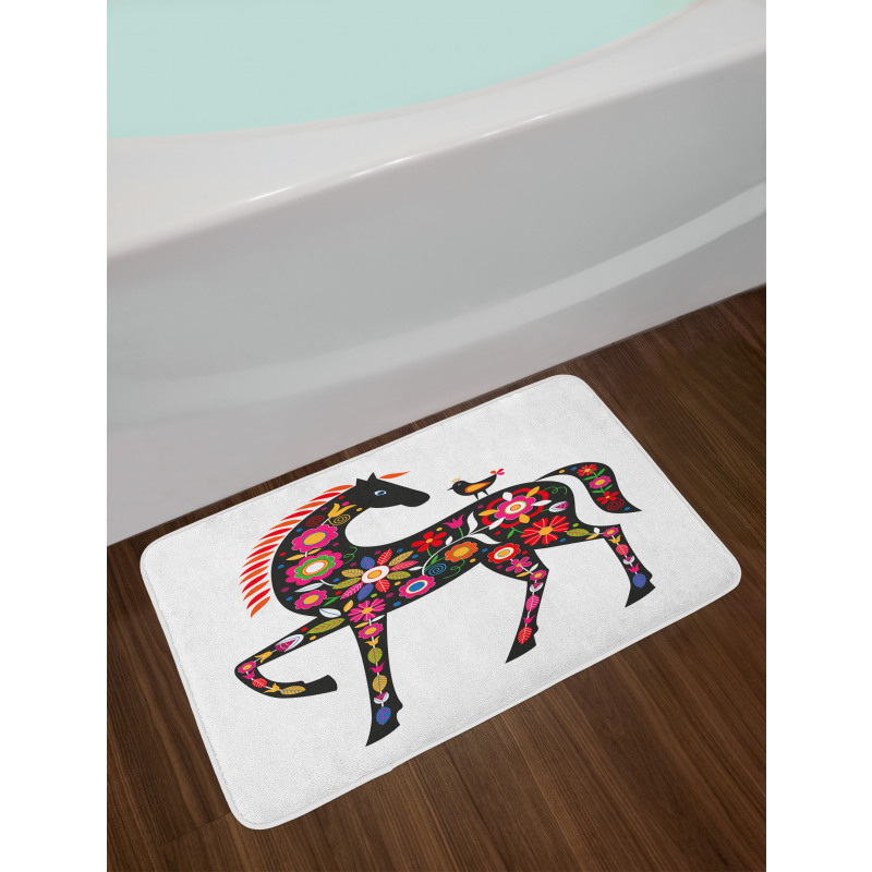 Floral Ornate Horse Bird Bath Mat