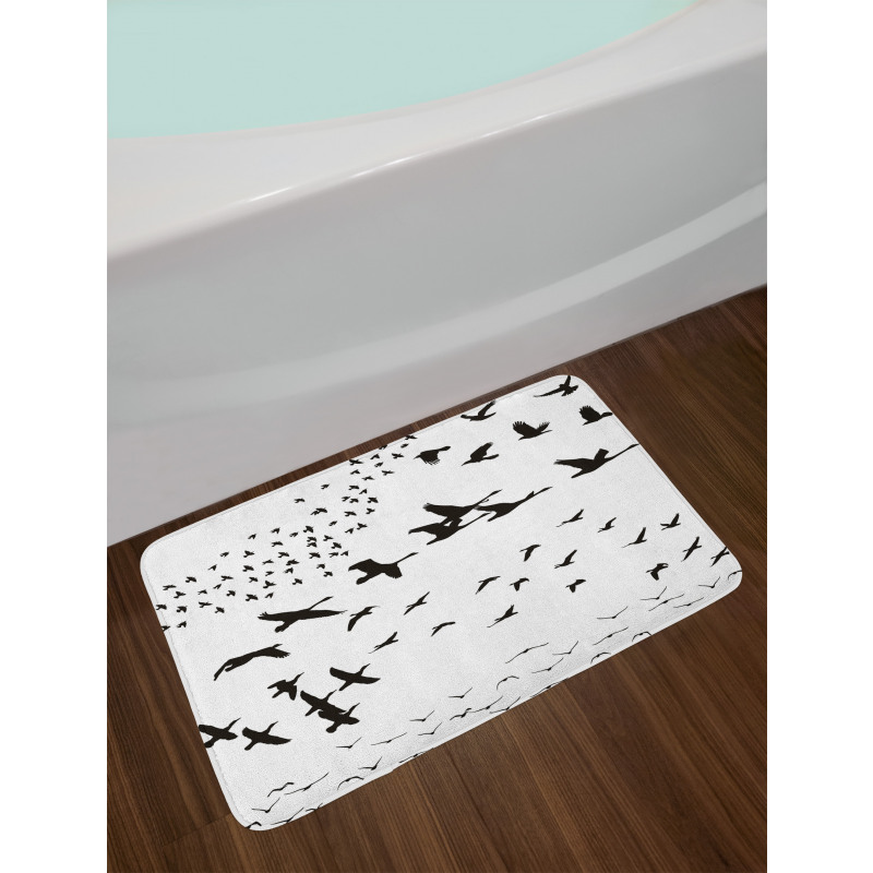 Monochrome Flying Birds Bath Mat