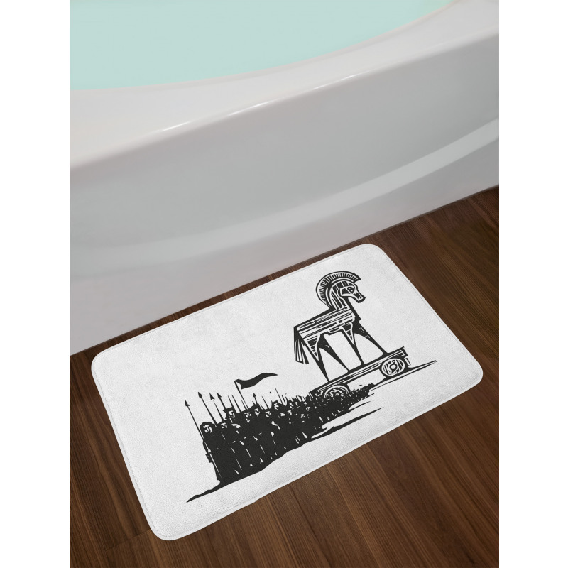 Woodcut Style Greek Trojan Bath Mat