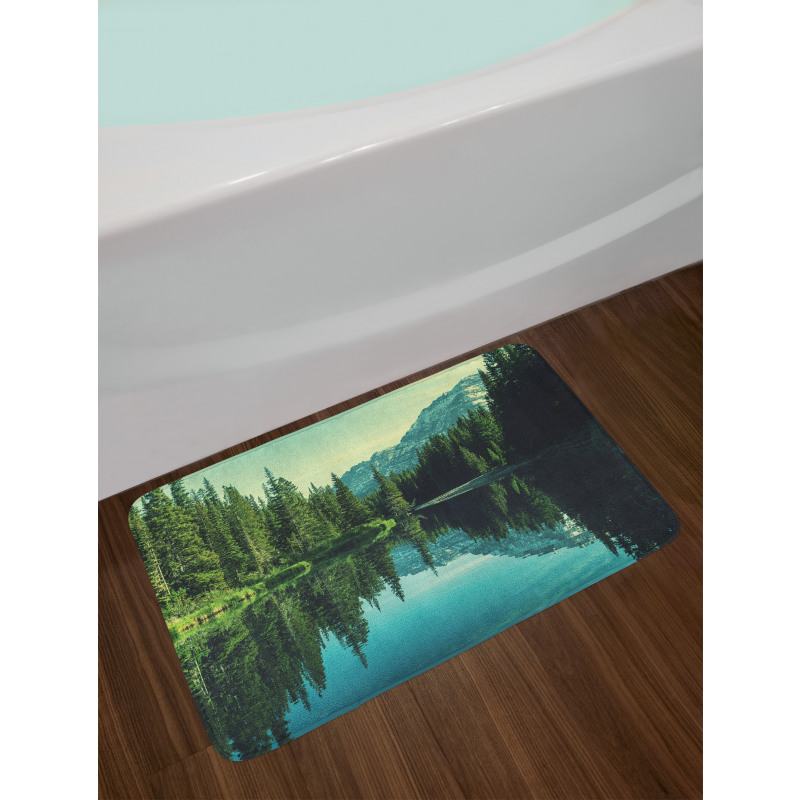 Tree Reflections on Calm Water Bath Mat