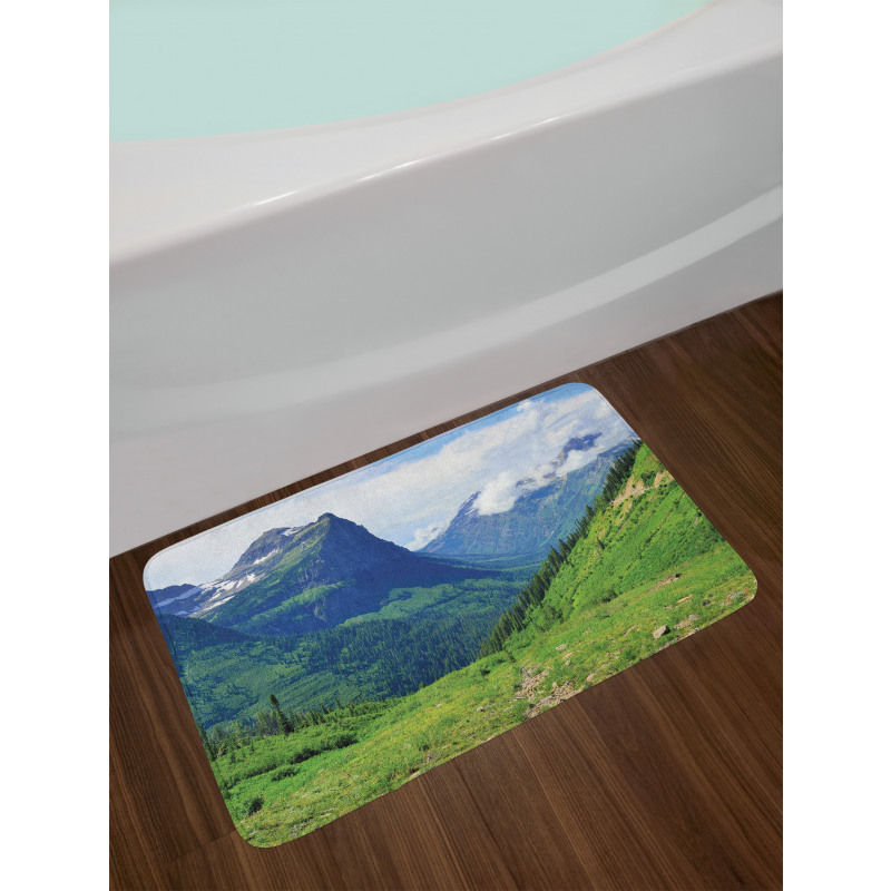 Summer Cloudy Peaks and Grass Bath Mat