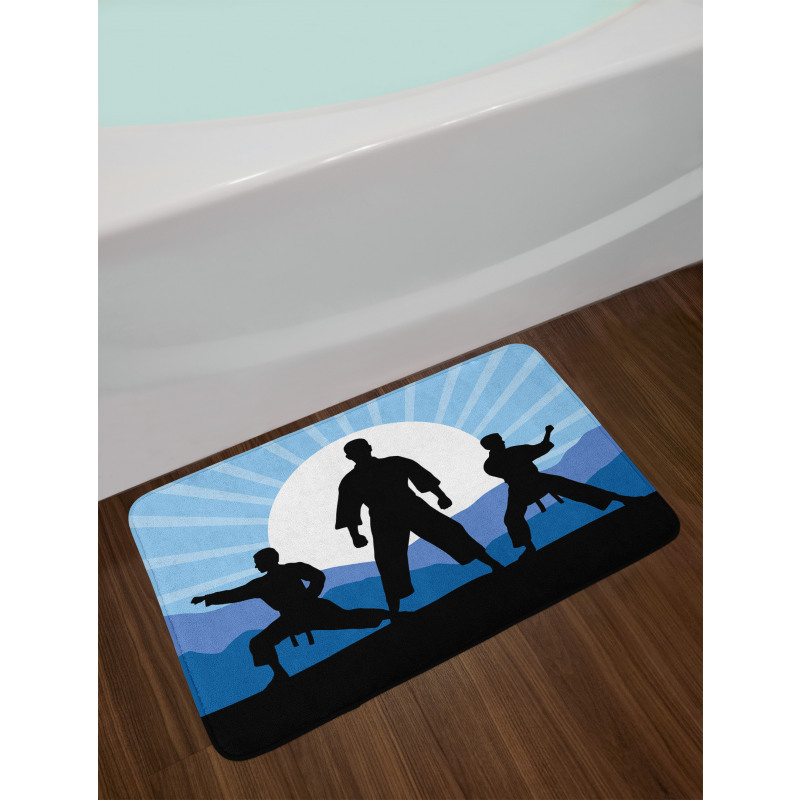 Karate Men Silhouettes Sun Bath Mat