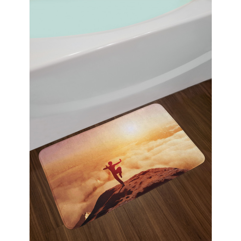 Karate Posed Man at Sunset Bath Mat