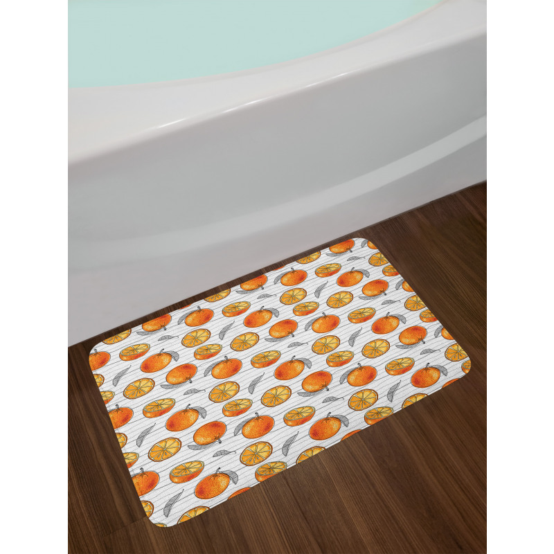 Sketch Lines and Oranges Bath Mat