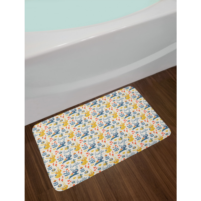 Bunny and Bee Hello Bath Mat