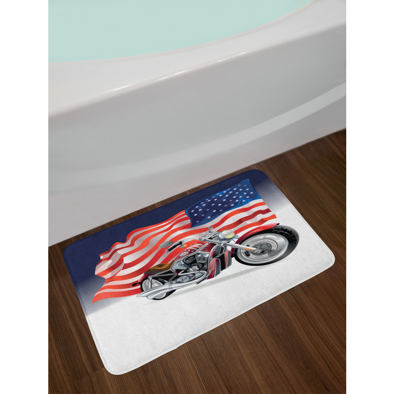 Motorbike and US Flag Bath Mat