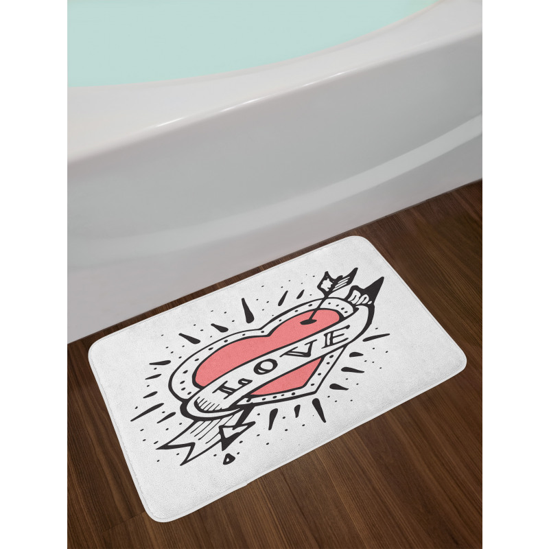 Motifs and Heart Drawing Bath Mat