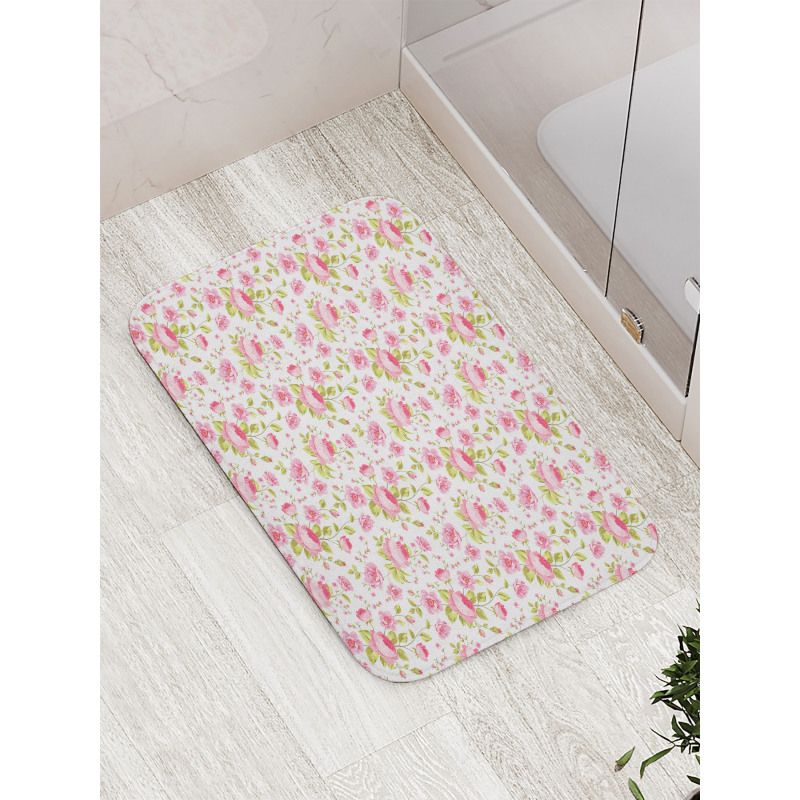 Vintage Peony Pattern Bath Mat