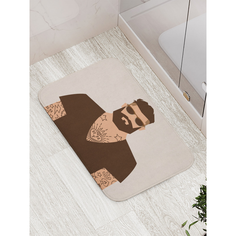 Tattooed Hipster Cartoon Bath Mat