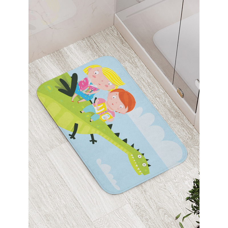 Boy Girl Sitting on Dragon Bath Mat