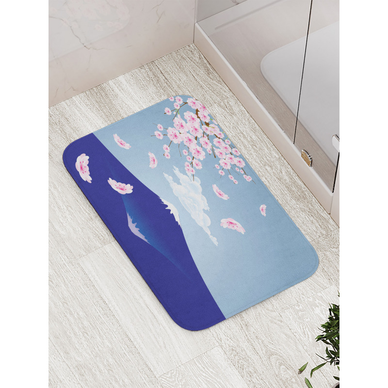 Mountain and Cherry Blossoms Bath Mat
