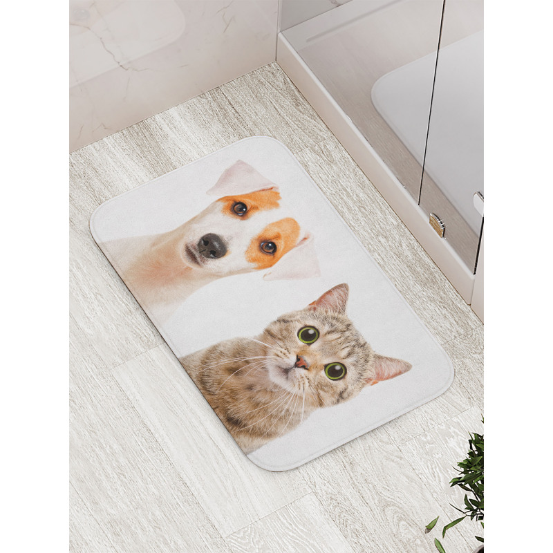 Portraits of Dog and Cat Bath Mat