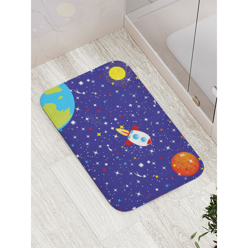 Starry Rocket Planets Bath Mat