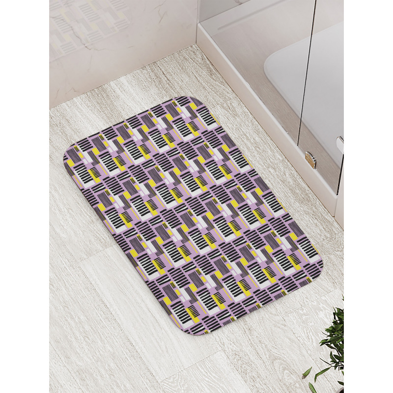 Modern Stripe and Squares Bath Mat