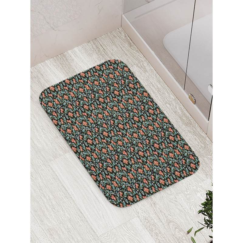 Flowers Bloom on Dark Bath Mat