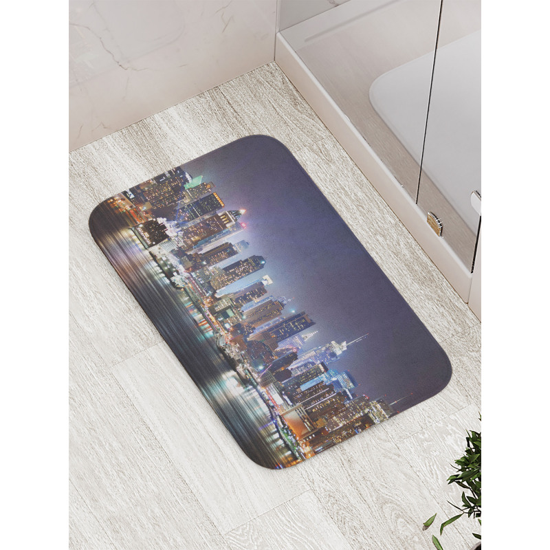 Manhattan Skyline at Night Bath Mat