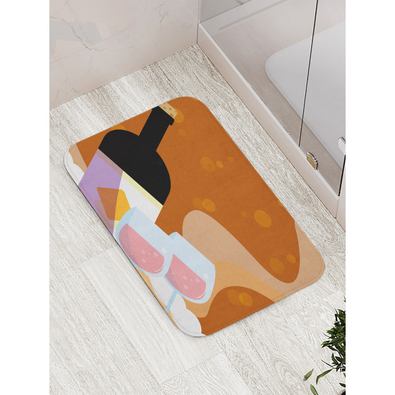 Rose Wine Bottle Cartoon Bath Mat