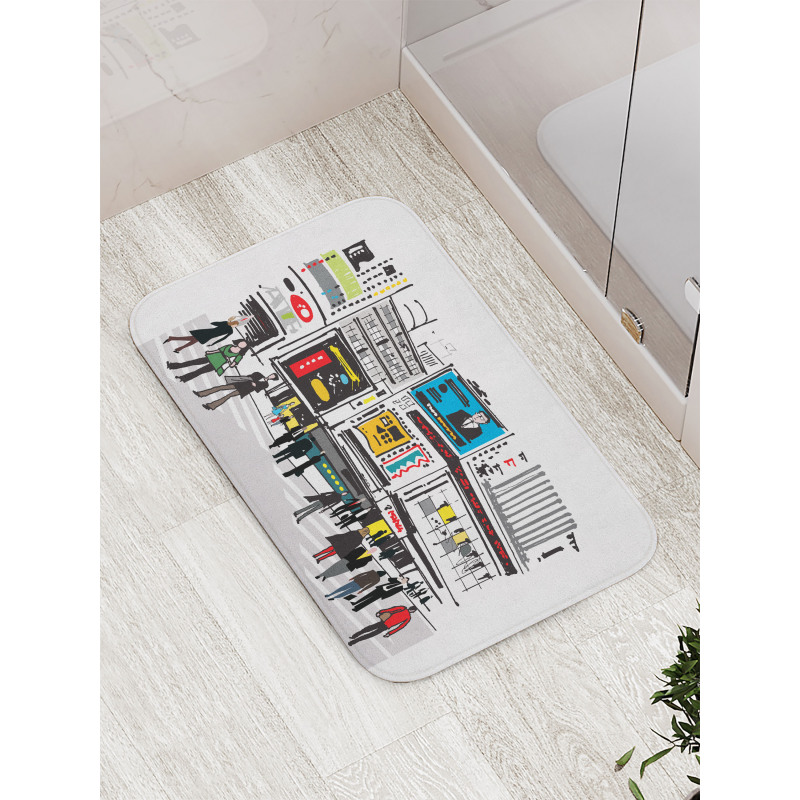 Pedestrians and Busy City Bath Mat