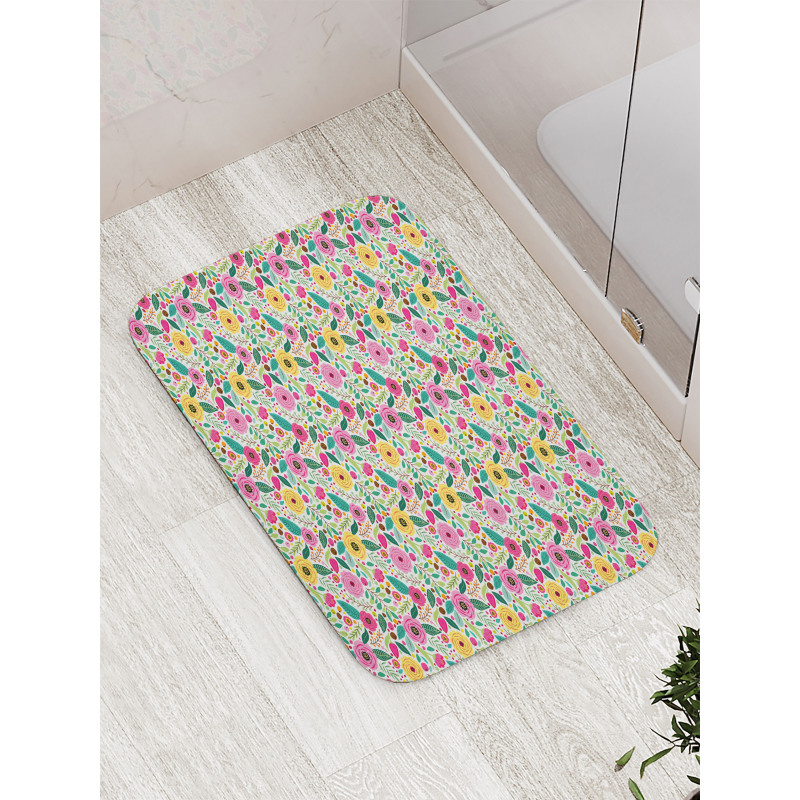 Doodle Peonies Berries Leaves Bath Mat