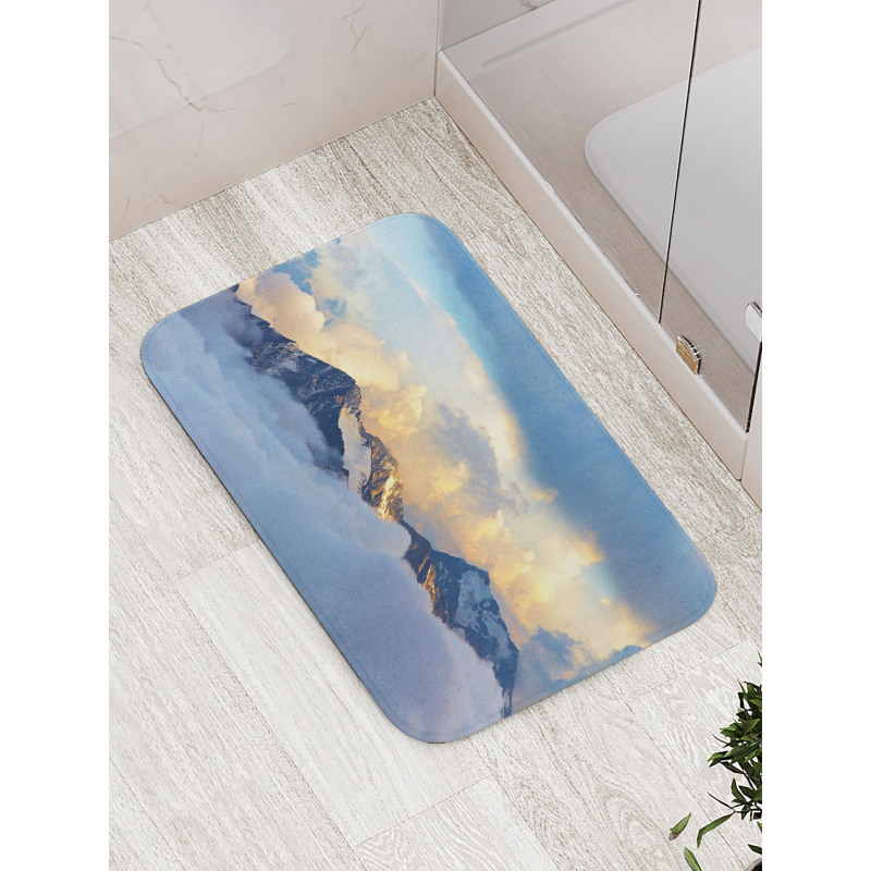 Snowy and Cloudy Peak Bath Mat