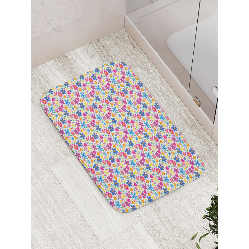 Funny Spring Cartoon Flowers Bath Mat