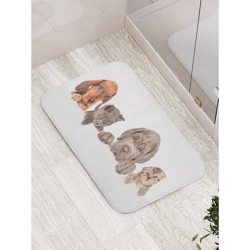 Pets Peeking over Wall Bath Mat