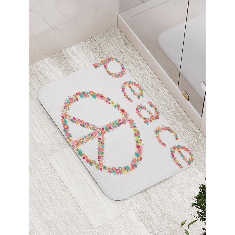 Peace Sign with Flower Bath Mat