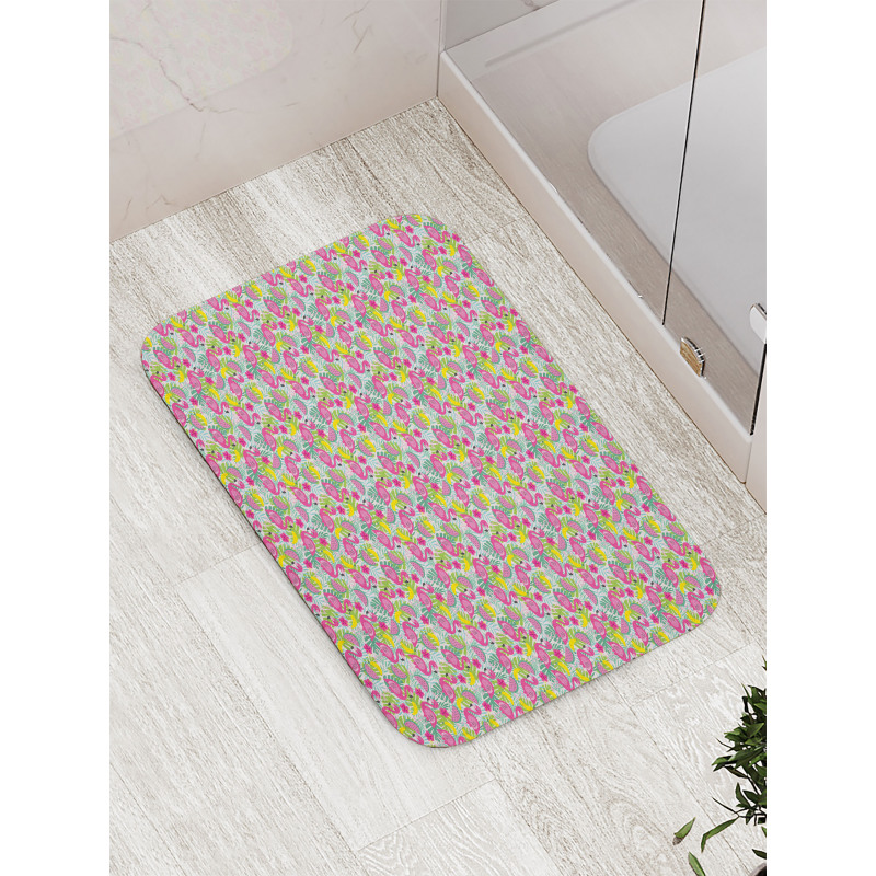 Exotic Flamingo Cartoon Bath Mat